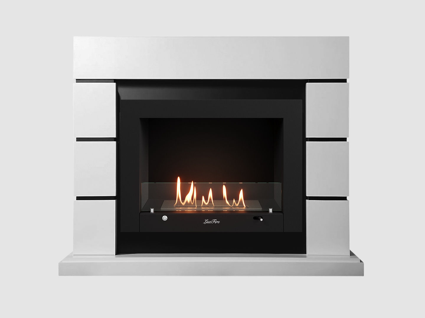 Каминный портал МДФ "Аляска 1350" с биокамином Lux Fire "Фаер Бокс 3-33" (белый) по цене 110 600 руб.